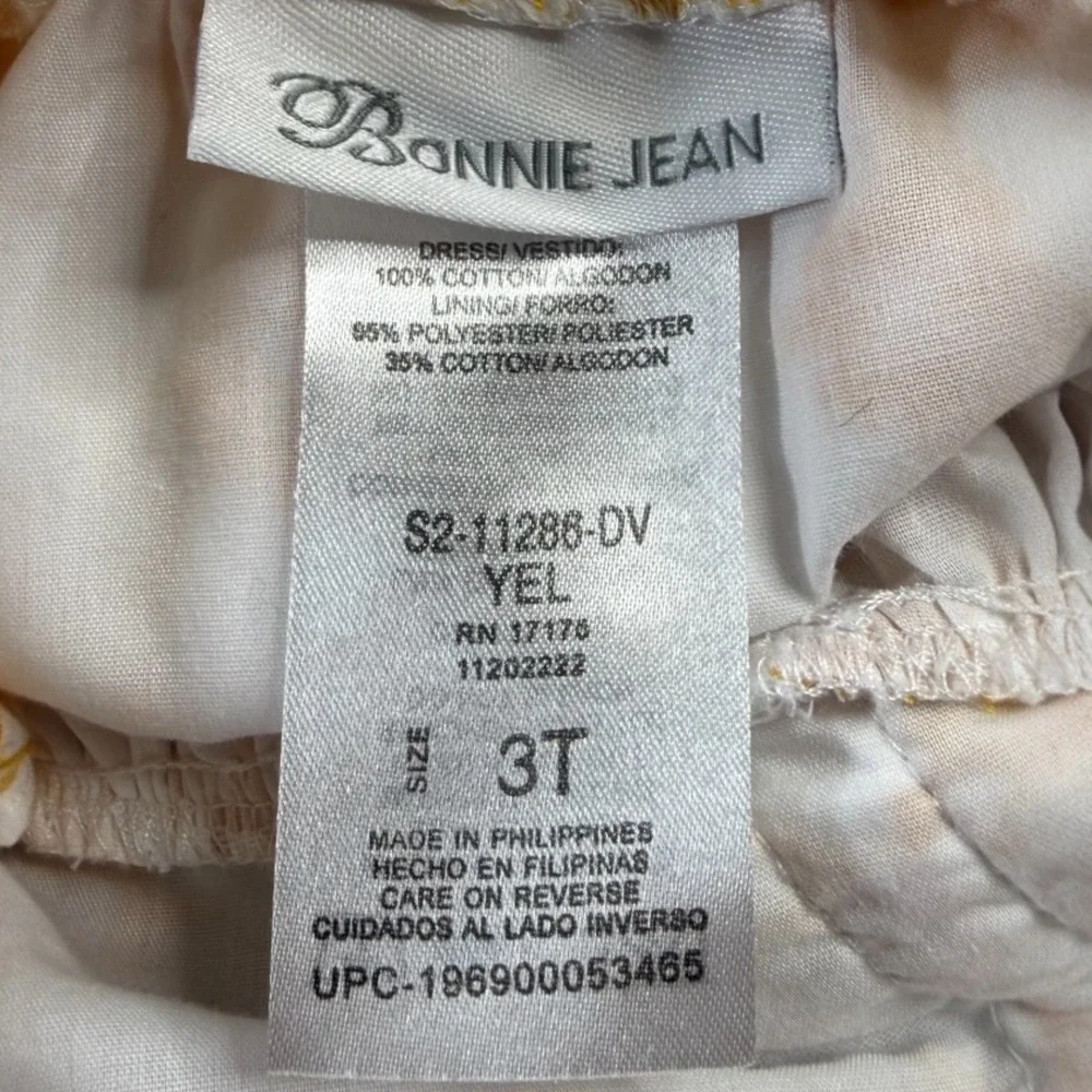 Bonnie Jean Embroidered Ruffle Easter Sun Dress Kids 3T White Yellow Boho Summer - Picture 10 of 11